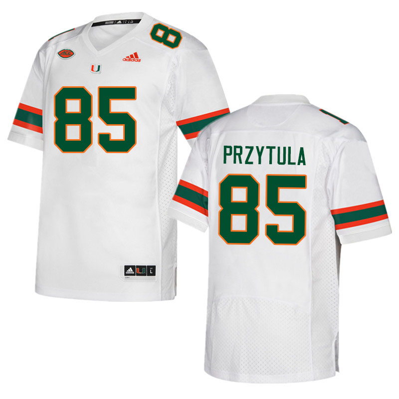 Men #85 Sebastian Przytula Miami Hurricanes College Football Jerseys Sale-White - Click Image to Close